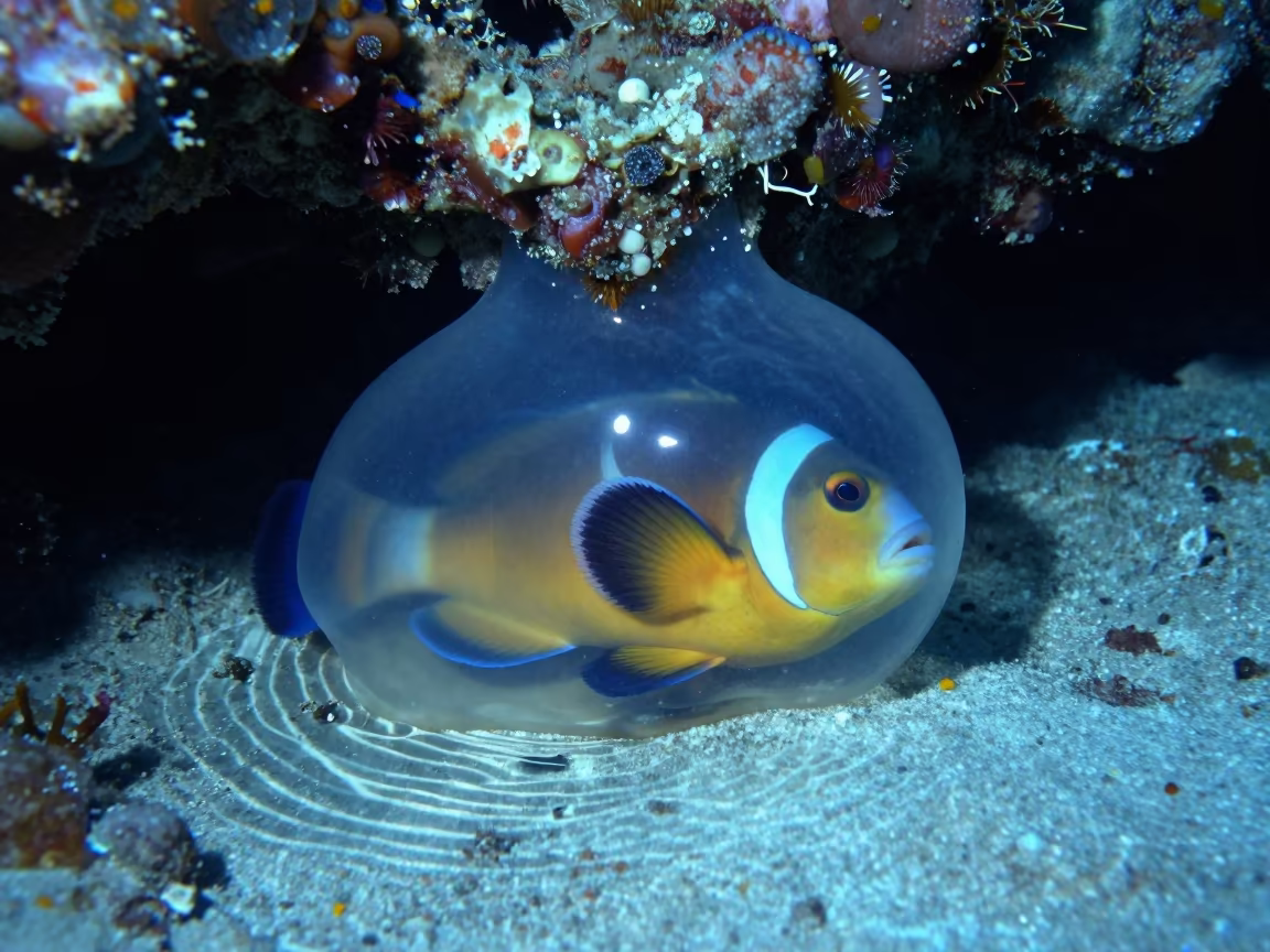 Parrotfish Sleeping in Moonlit Mucus Cocoon in beneath a reef ledge in tropical shallows near Cairns