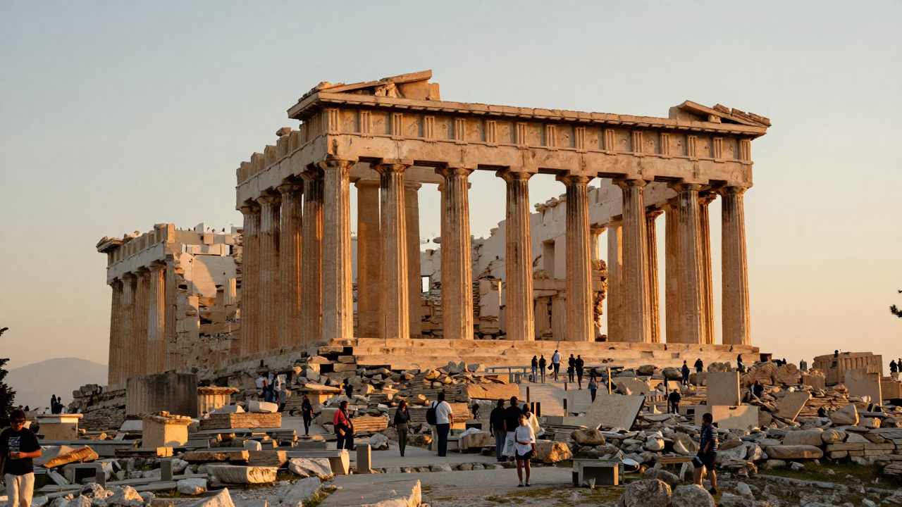 Parthenon Ruins in Athens at Sunset Light in in Athens, Greece