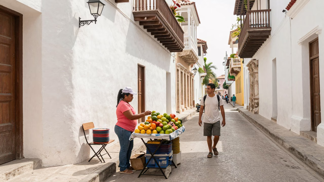Passing Pedestrian in Cartagena in in Cartagena, Colombia
