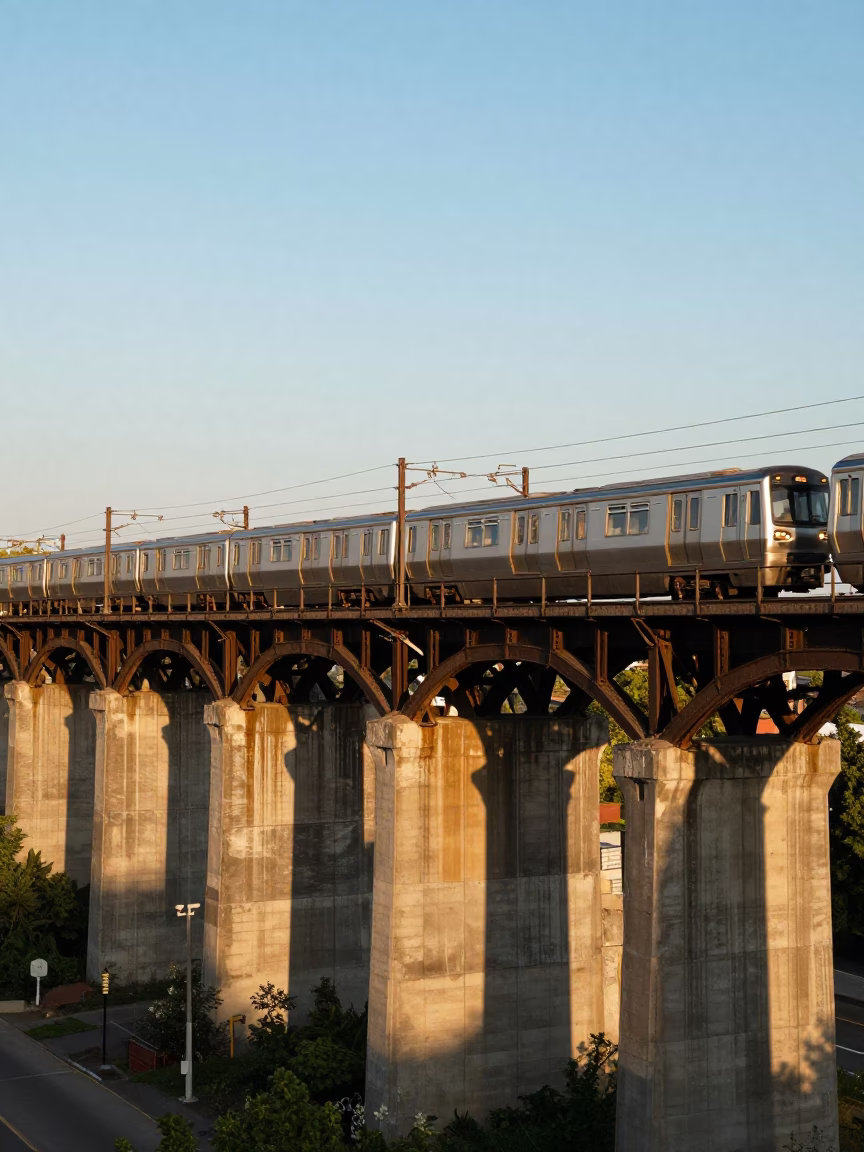 Passing Train in Toronto at The Late Afternoon Light in in Toronto, Ontario, Canada