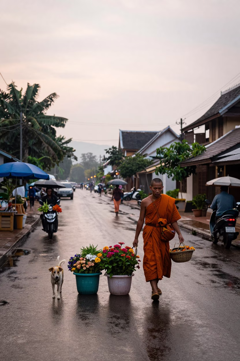 Passing Vendor in Luang Prabang in in Luang Prabang, Laos