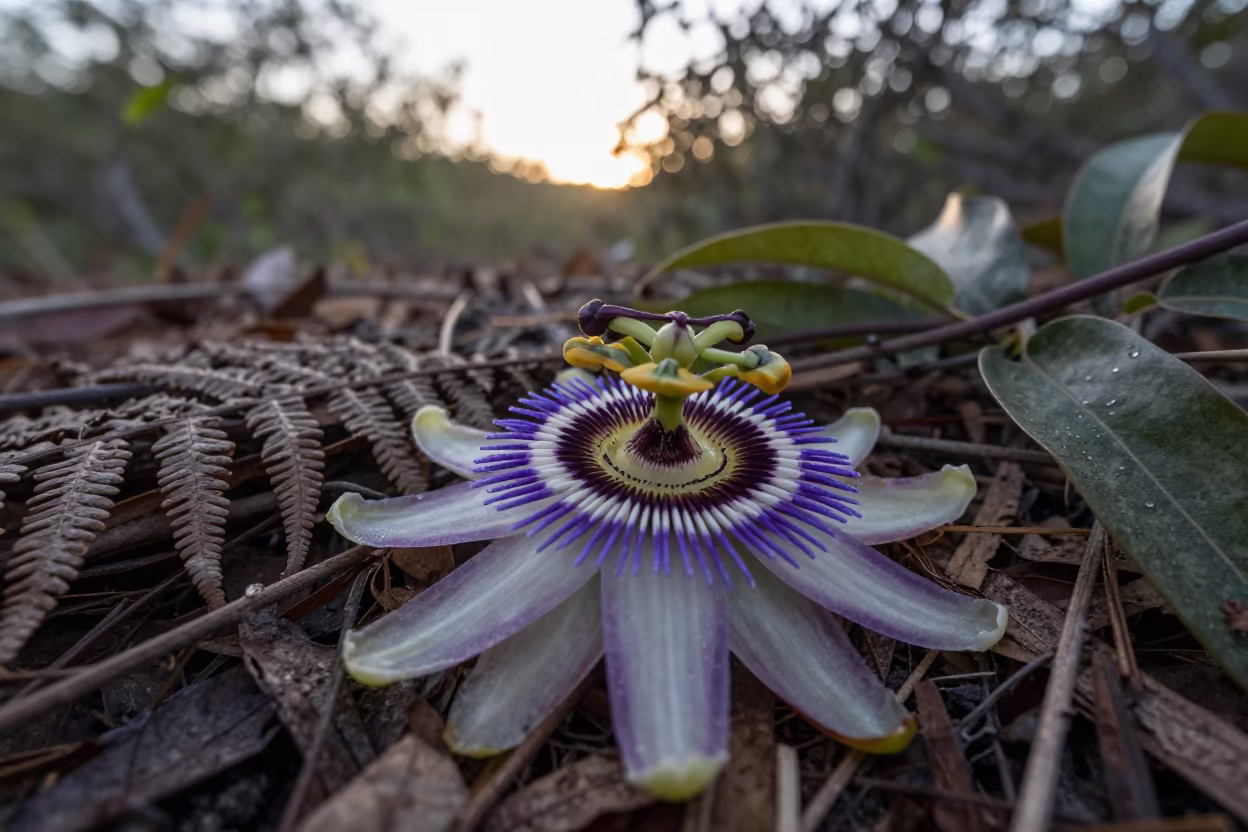 Passion Flower on Fern Forest Floor Santurce in on a fern-lined forest floor near Santurce, San Juan