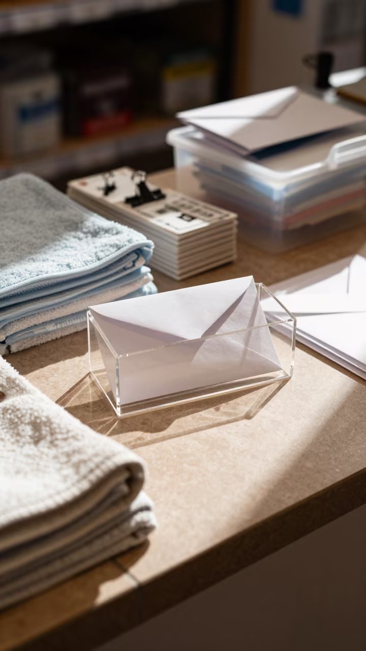 Password Envelope Box on Pet Shop Counter in inside a fish bagging counter zone near Palma