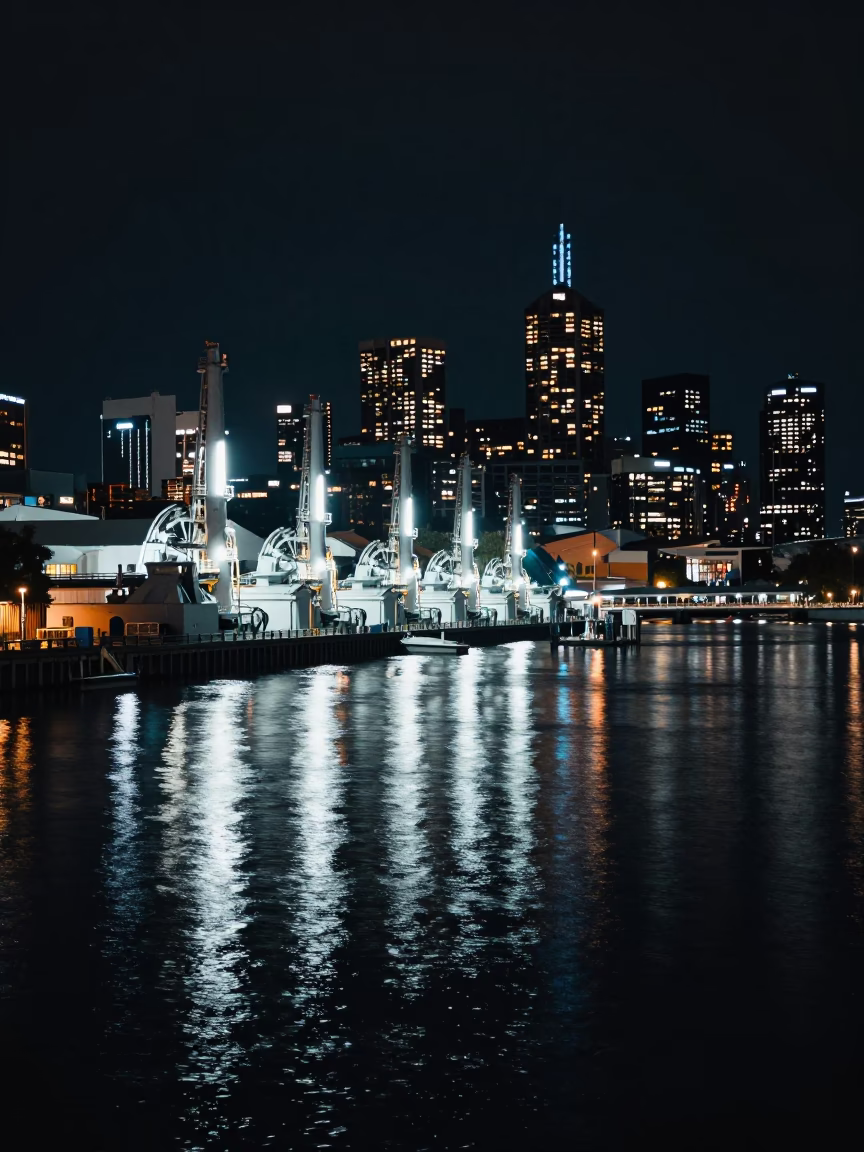 Past Docklands at Deep In The Night Light in Melbourne in in Melbourne, Victoria, Australia
