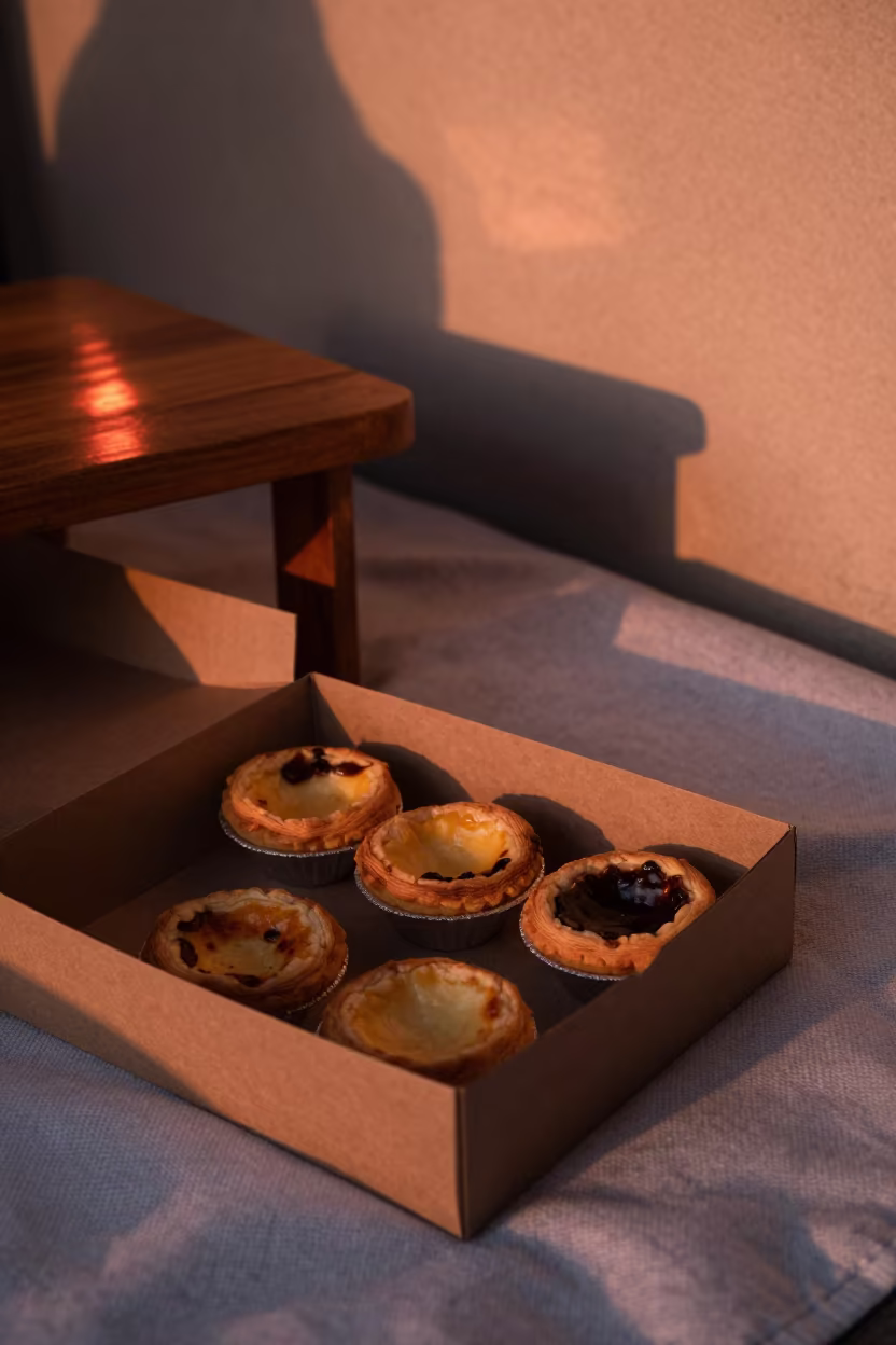 Pastel de Nata Fresh from Oven on Picnic Blanket in on a picnic blanket in Stockholm