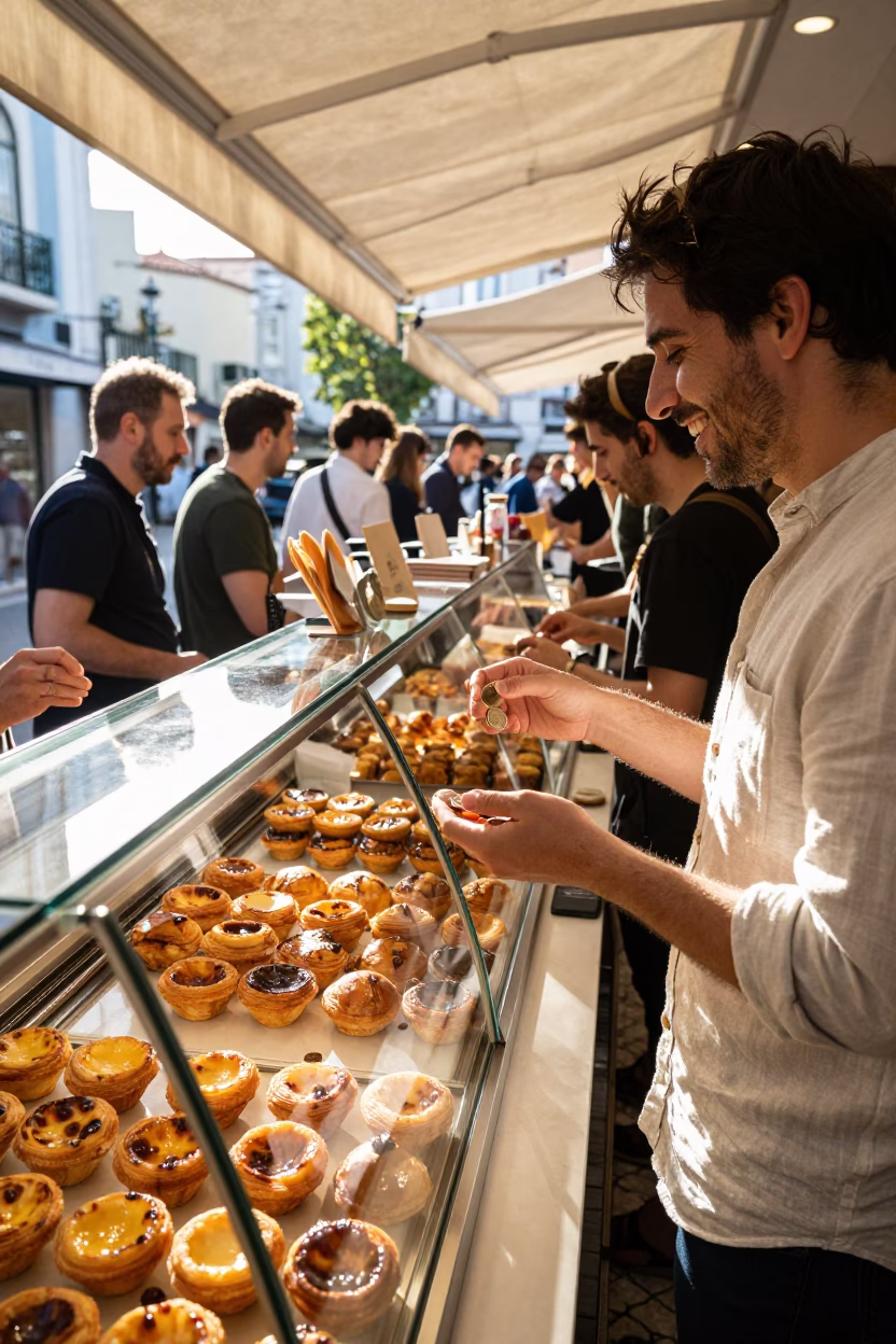 Pastel de Nata Shop Counter in Lisbon Portugal Early Afternoon Crowd in in Lisbon, Portugal