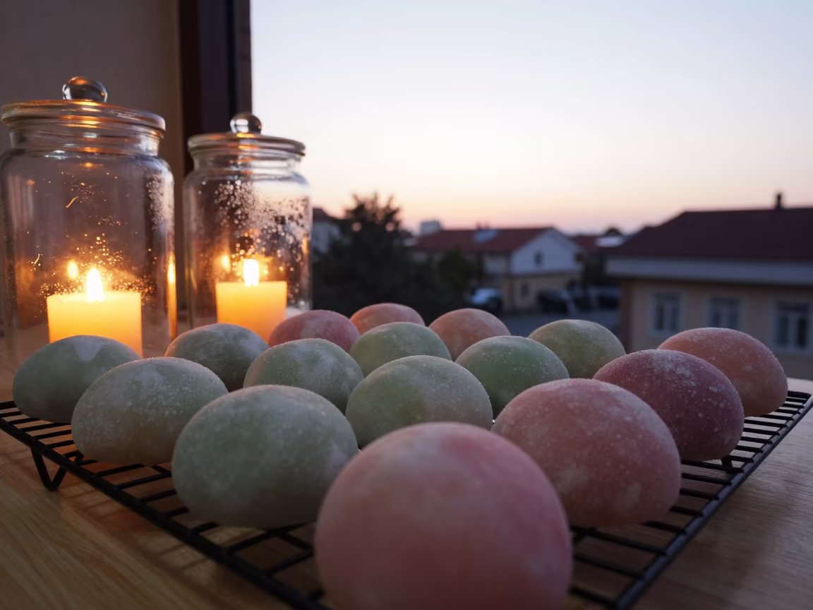 Pastel Mochi on Cooling Rack in Nevsehir Bakery in on a bakery cooling rack in Nevşehir