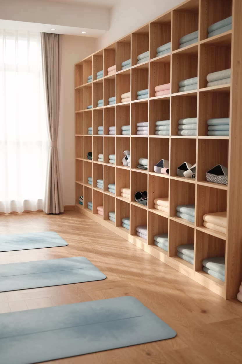 Pastel Yoga Mats and Socks in Changsha Studio in inside a yoga studio before the session begins in Changsha
