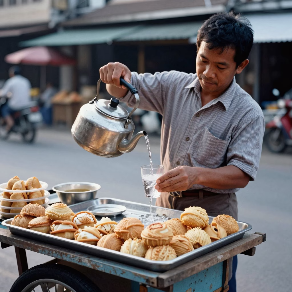 Pastries in Chiang Mai at As First Light Reaches The Scene in in Chiang Mai, Thailand