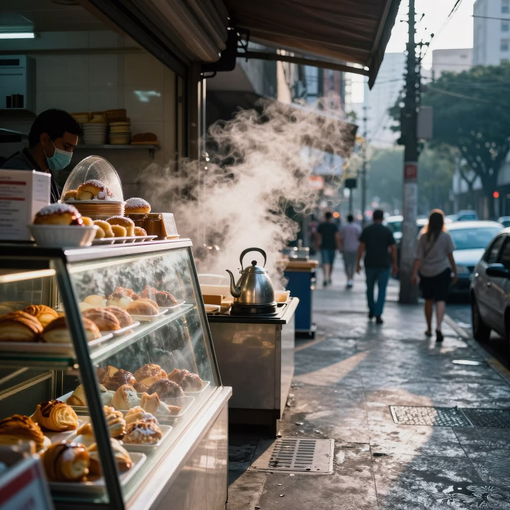 Pastries in São Paulo at Sunrise Light in in São Paulo, Brazil