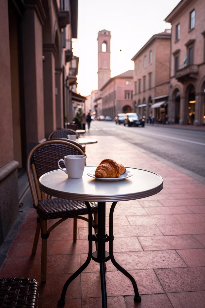 Pastries just after sunrise in Bologna in in Bologna, Italy