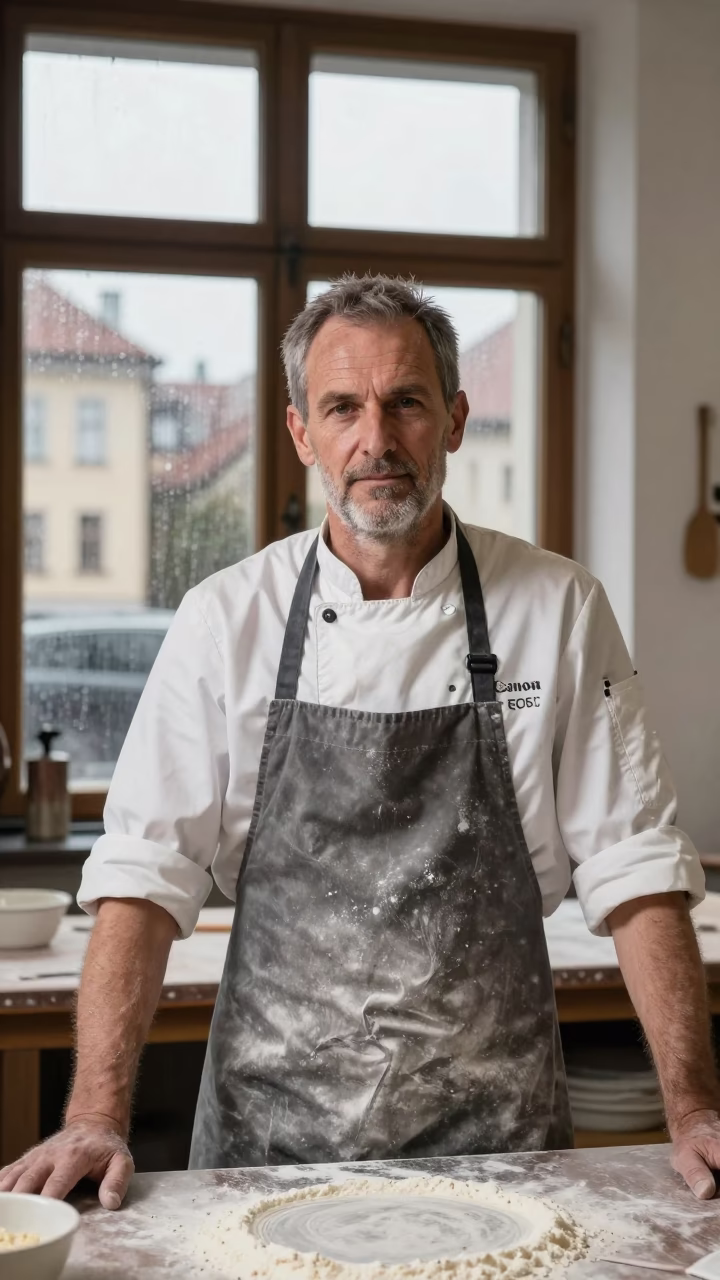 Pastry Chef Flour Apron Plzeň Atelier Window in inside a textile atelier in Plzeň