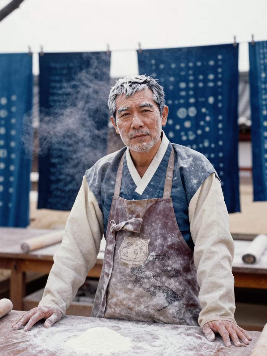 Pastry Chef in Gyeongju Textile Atelier in inside a textile atelier in Gyeongju