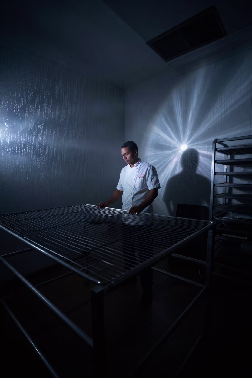 Pastry Chef Under Marine Fog Light in Phoenix Rehearsal in in a rehearsal room in Phoenix