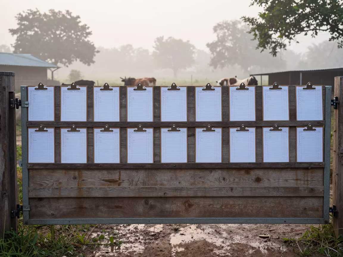Pasture Clipboard Wall at Dawn in Chhattisgarh in beside a pasture gate in Chhattisgarh