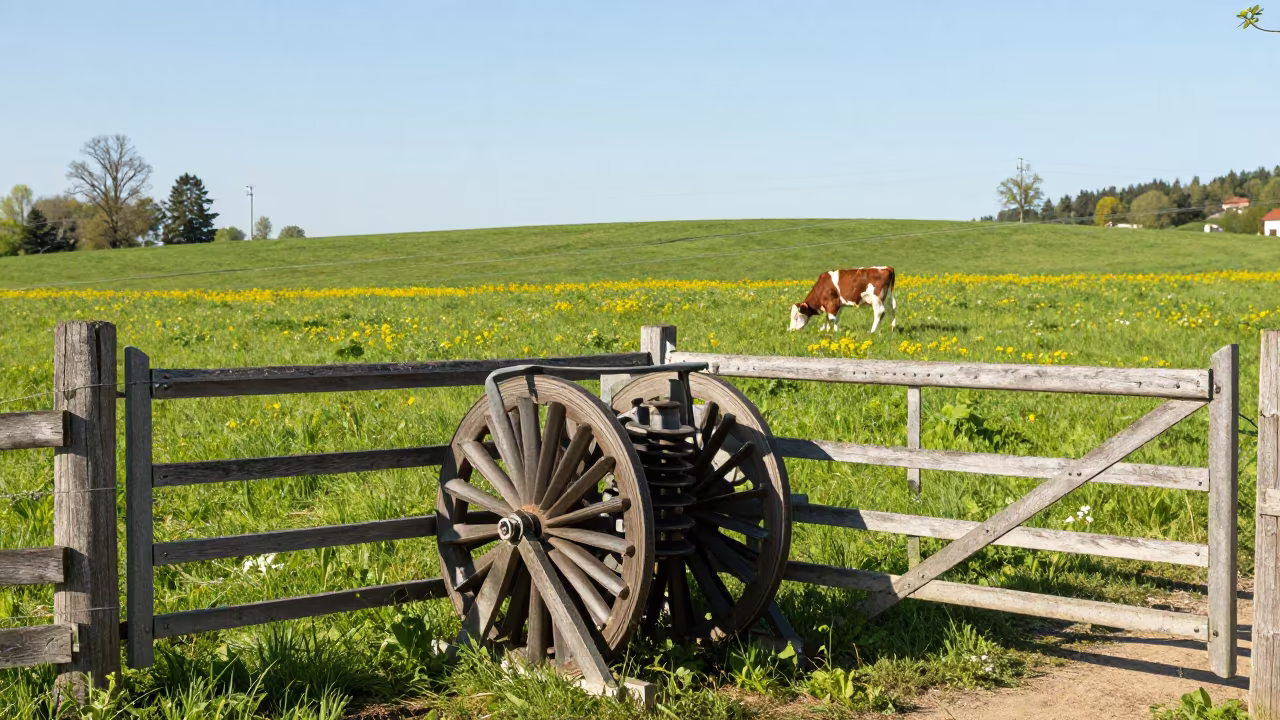 Pasture Reel Insulator Bin Slovakia Late Spring in beside a pasture gate in Slovakia