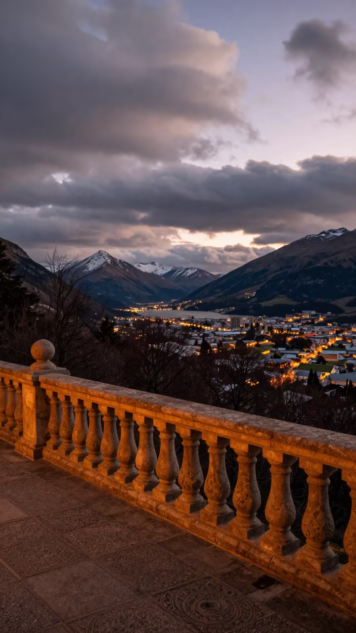 Patagonian Balcony Dusk City Lights Valley in in Patagonia