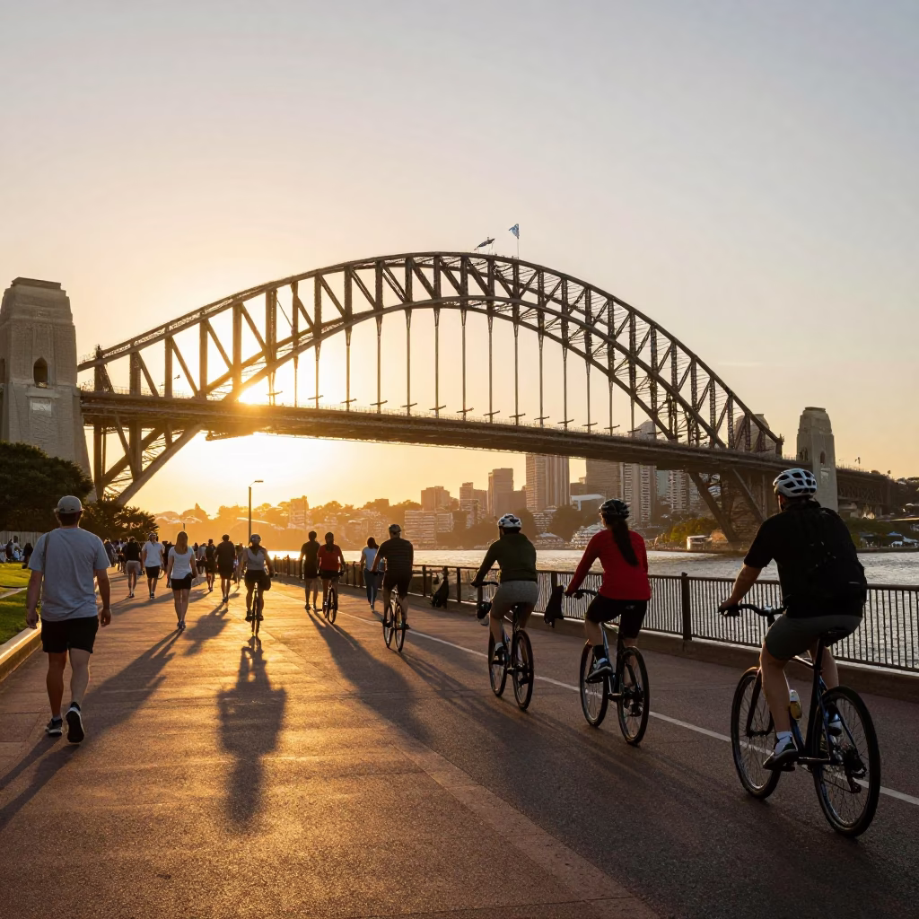 Path Pedestrians in Sydney at Golden Hour in in Sydney, New South Wales, Australia