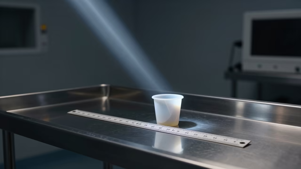 Pathology Ruler Cup in Dijon Surgical Prep in in a surgical prep area in Dijon