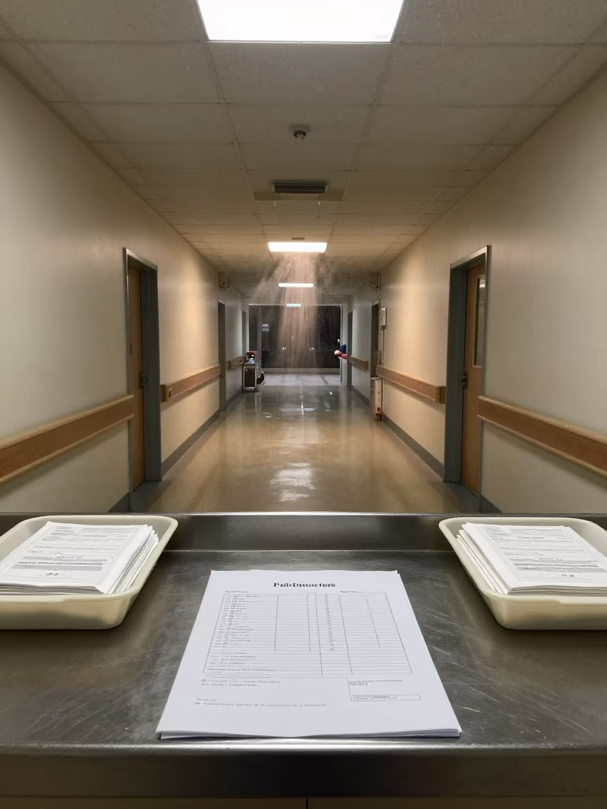 Pathology Stamp Pad Under Clinic Ceiling Hong Kong in inside a hospital corridor in Hong Kong