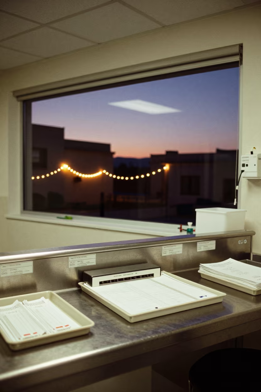 Pathology Stamp Pad in Tangier Clinic Twilight in inside a clinic exam room in Tangier