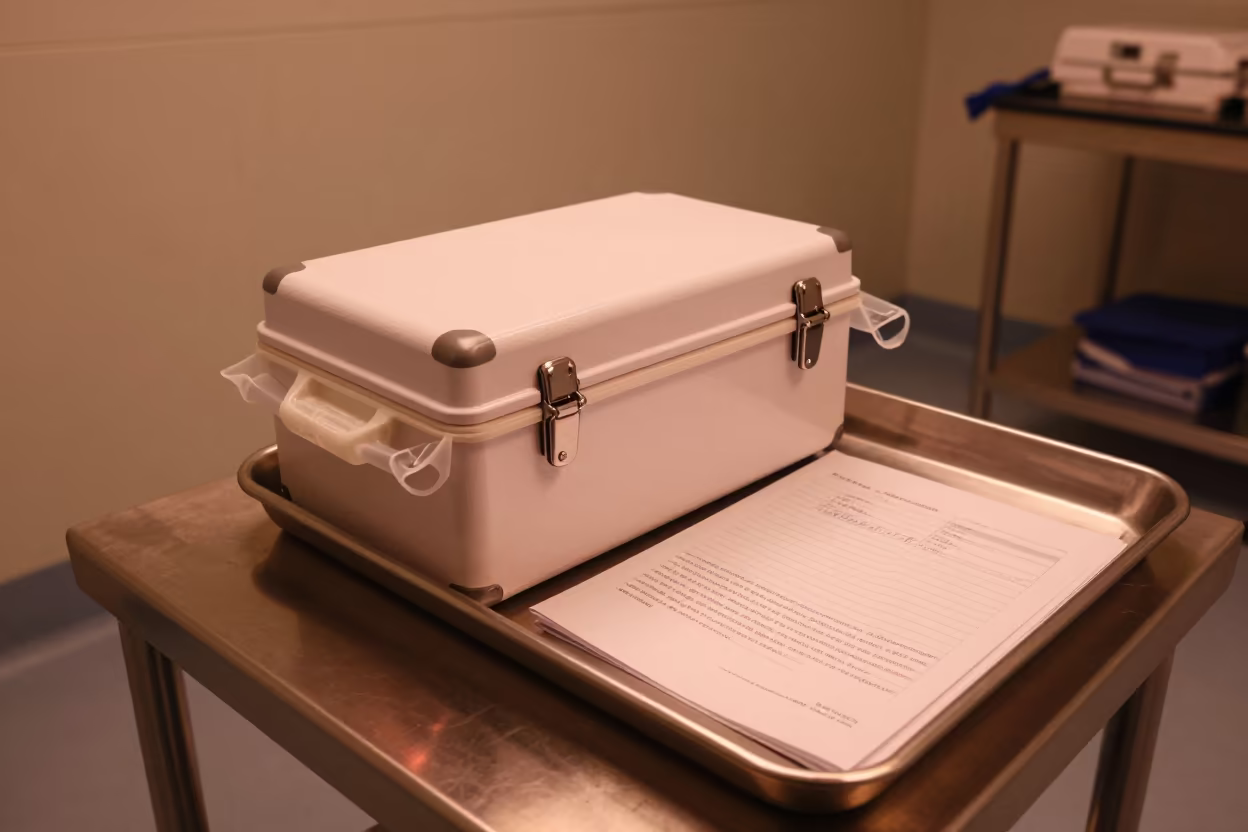 Pathology Transport Box in Surgical Prep Area in in a surgical prep area near Xiamen