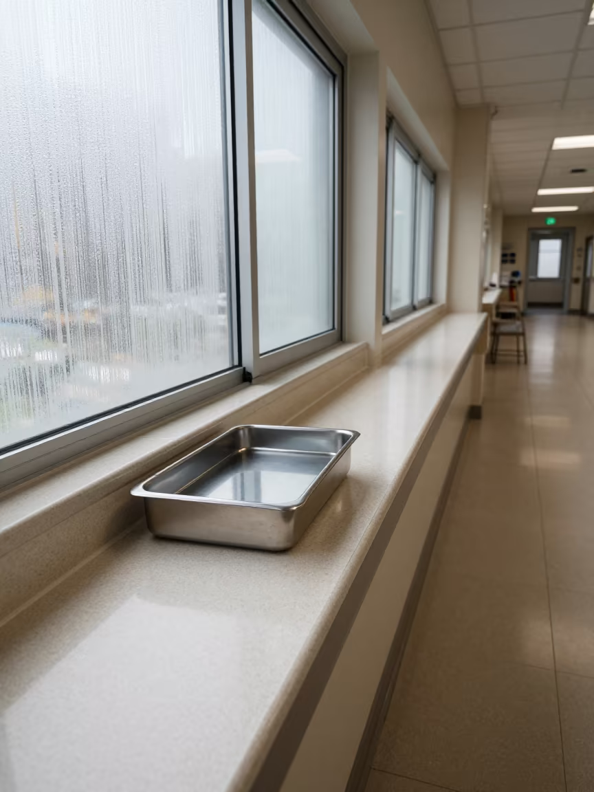 Pathology Tray With Condensation In Missoula Hospital in inside a hospital corridor in Missoula