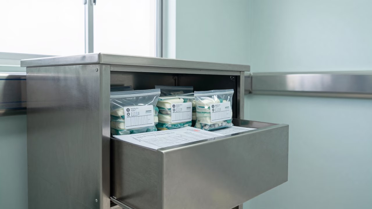 Patient Belongings Seal Bag Drawer Mumbai Hospital in in a surgical prep area in Mumbai