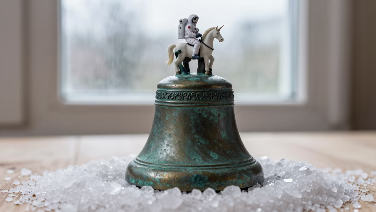 Patina Bell Unicorn Astronaut Rainy Bago in on salt crystals along a pan rim in Bago
