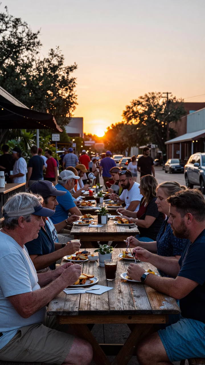 Patio Dinner at As The Sun Drops Toward The Horizon in Austin in in Austin, Texas, United States