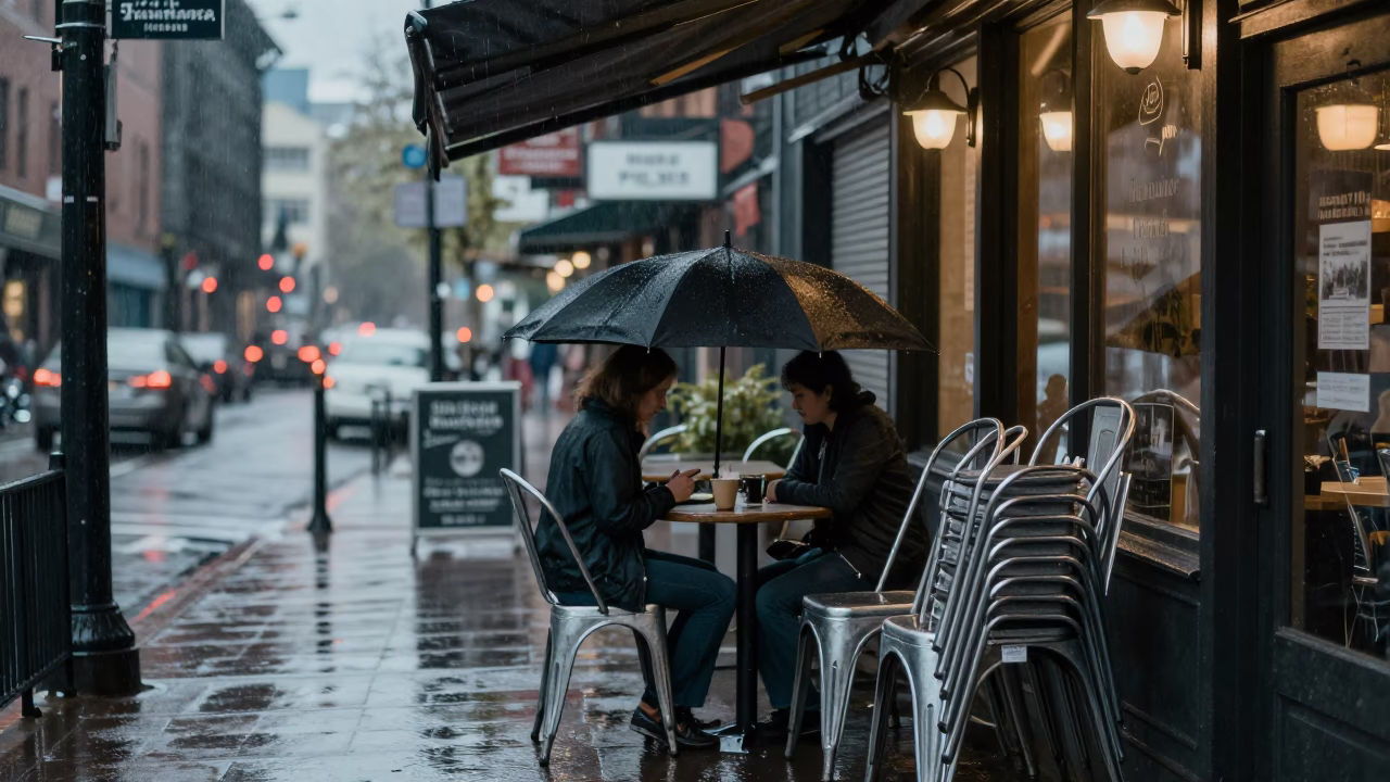 Patron in Portland at Dusk Light in in Portland, Oregon, United States