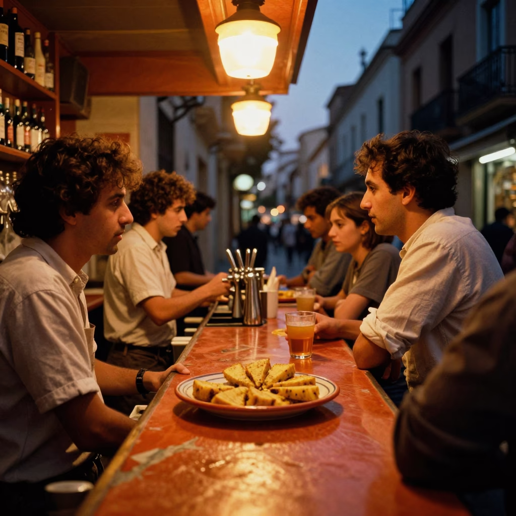 Patrons after dark in Valencia in in Valencia, Spain
