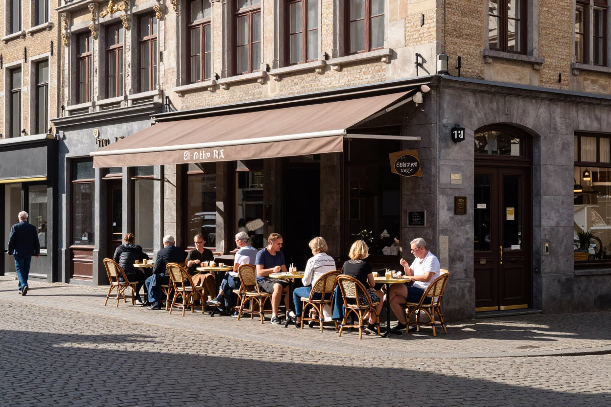 Patrons in Brussels at Afternoon Light in in Brussels, Belgium