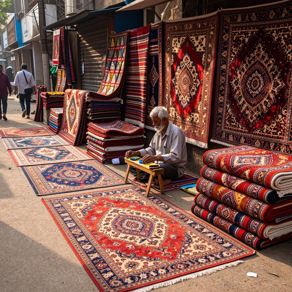 Patterned Rugs in Kolkata at The Early Afternoon Light in in Kolkata, India