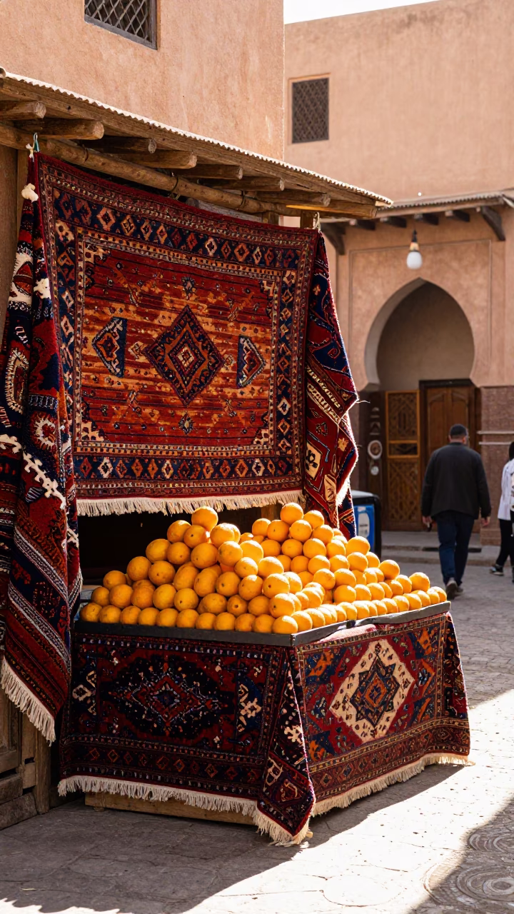 Patterned Rugs in Marrakech at The Late Morning Light in in Marrakech, Morocco