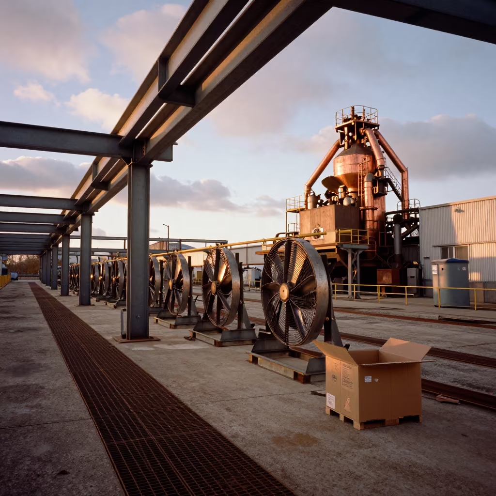 Paused Assembly Line Near Blast Furnace in Winter in beside a blast furnace near Seeb
