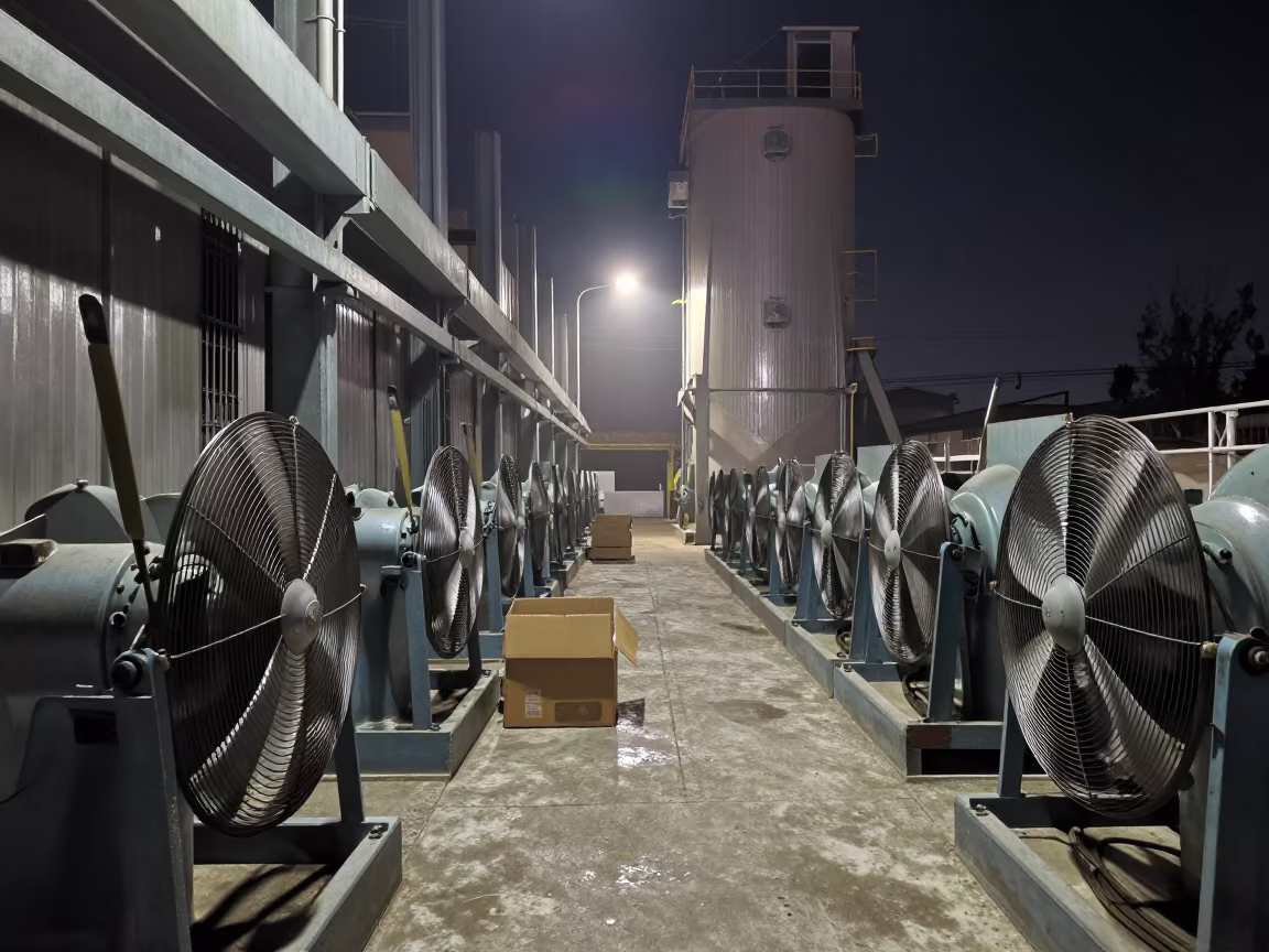 Paused Fans Assembly Line Grain Elevator Night in inside a grain elevator near Safi