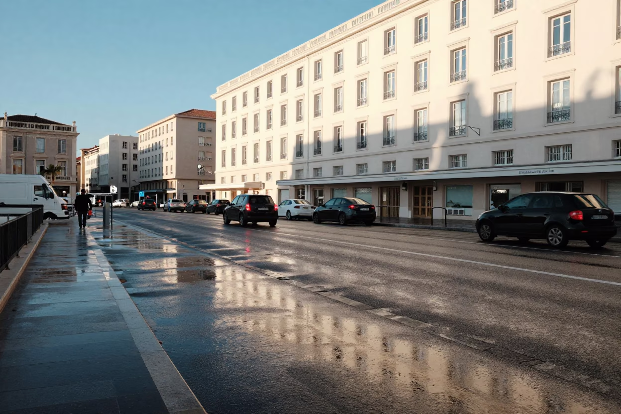 Pavement Harbor in Marseille at The Late Morning Light in in Marseille, France