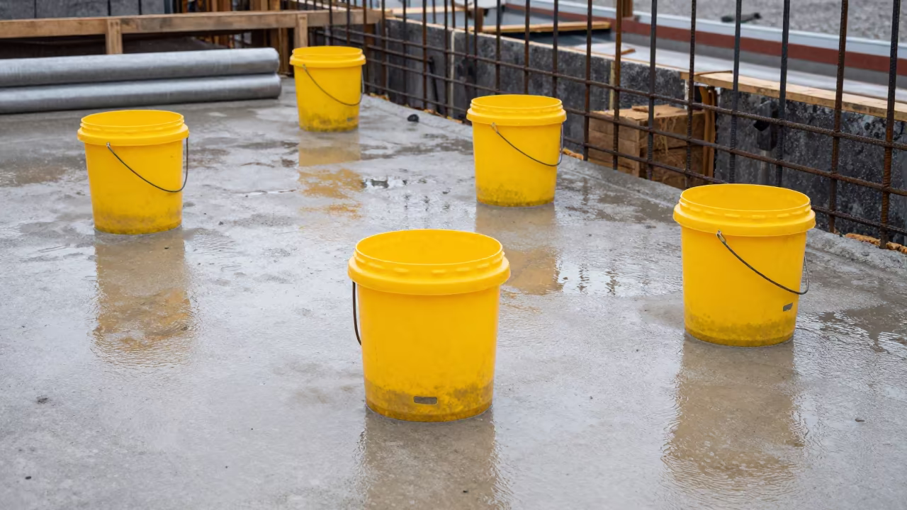 Paver Spacer Bucket on Irapuato Construction Deck in on an active construction deck in Irapuato