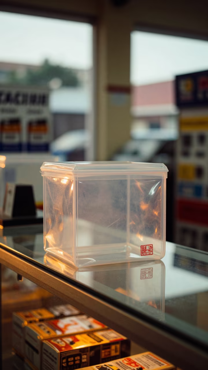 Pawn intake evidence box at night in inside a retail floor display area near Kuantan