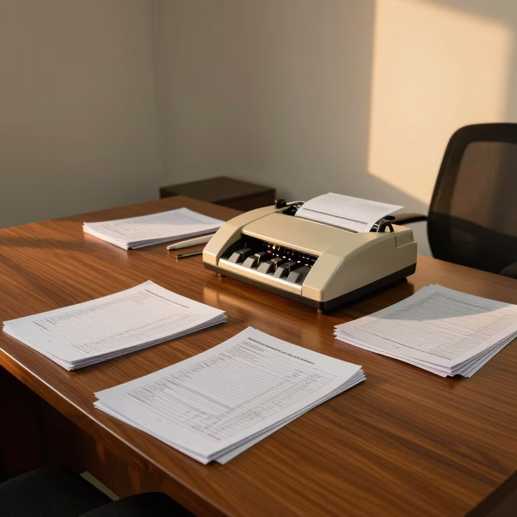 Payroll Spreadsheets on Boardroom Table Sunset in at a boardroom table before a meeting in Rahim Yar Khan