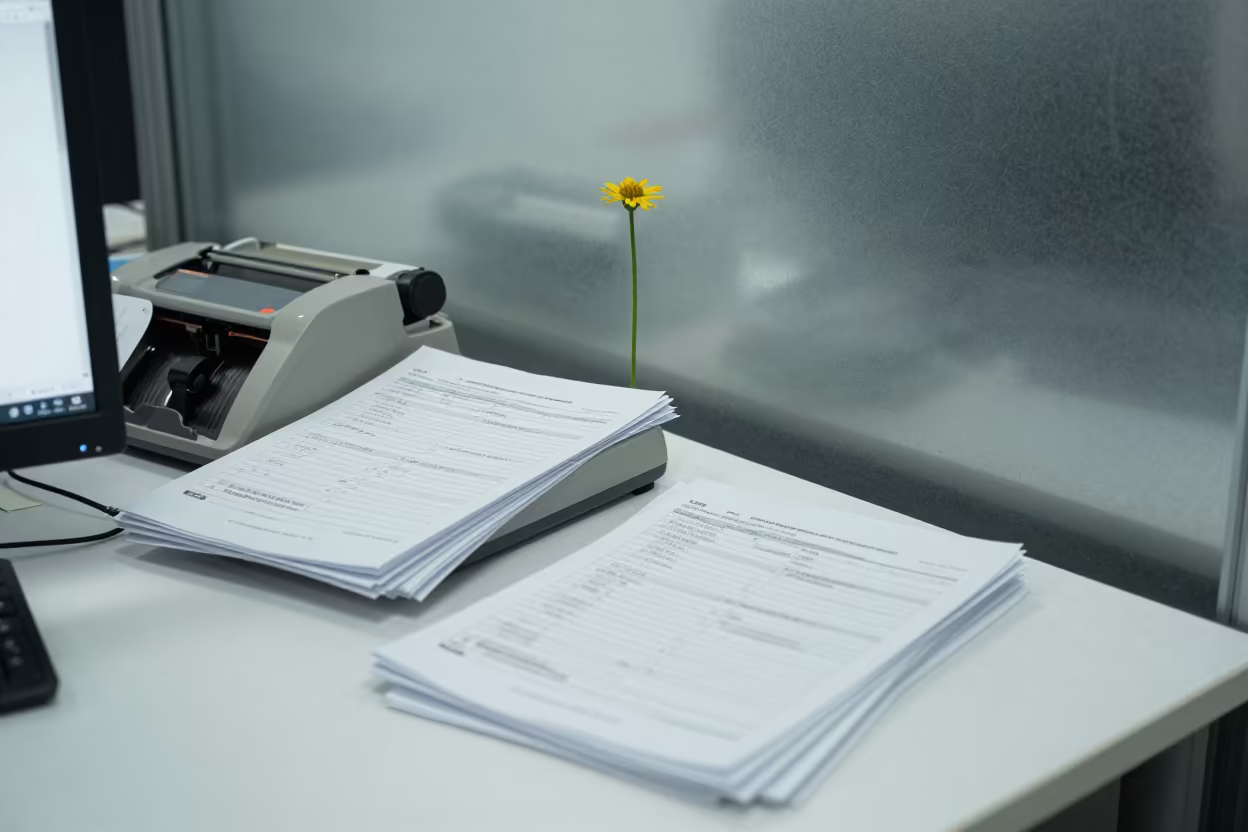 Payroll Station with Giant Tree Flower in Office in inside a coworking floor near Surabaya
