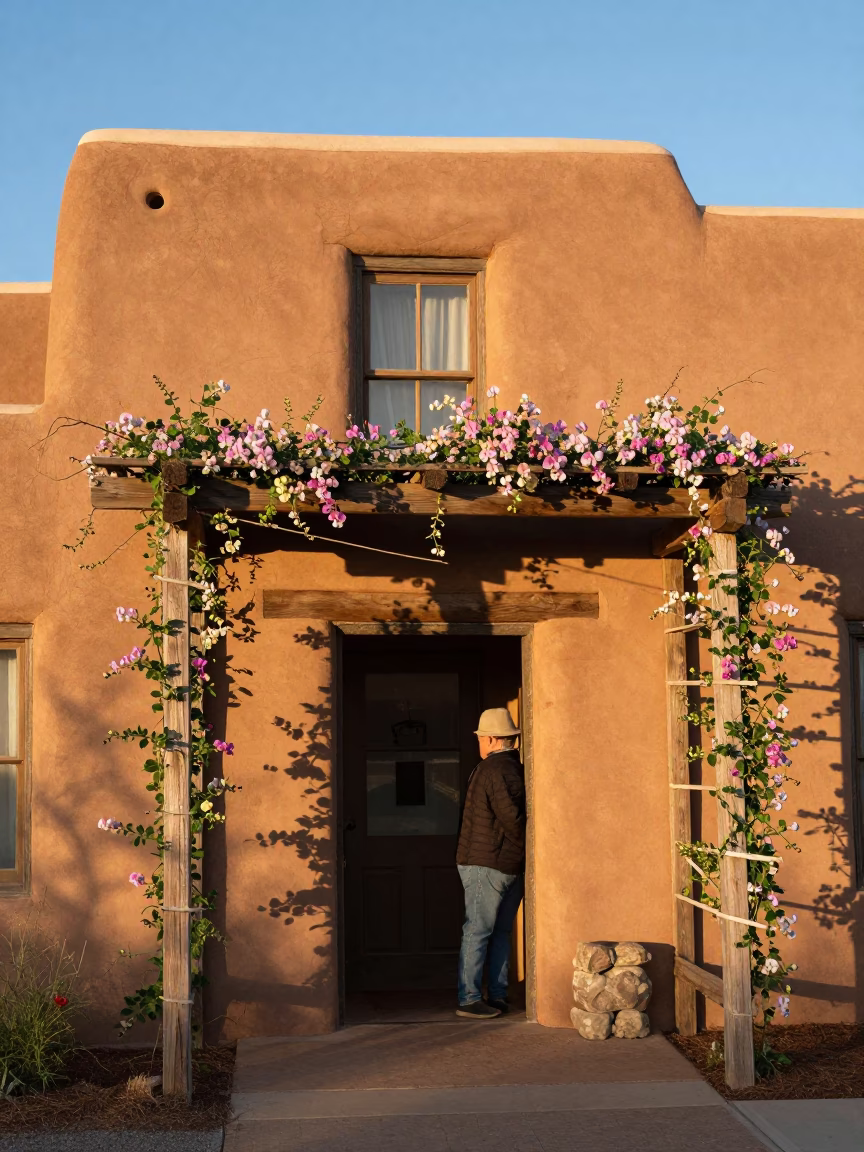 Pea Trellis just after sunrise in Santa Fe in in Santa Fe, New Mexico, United States