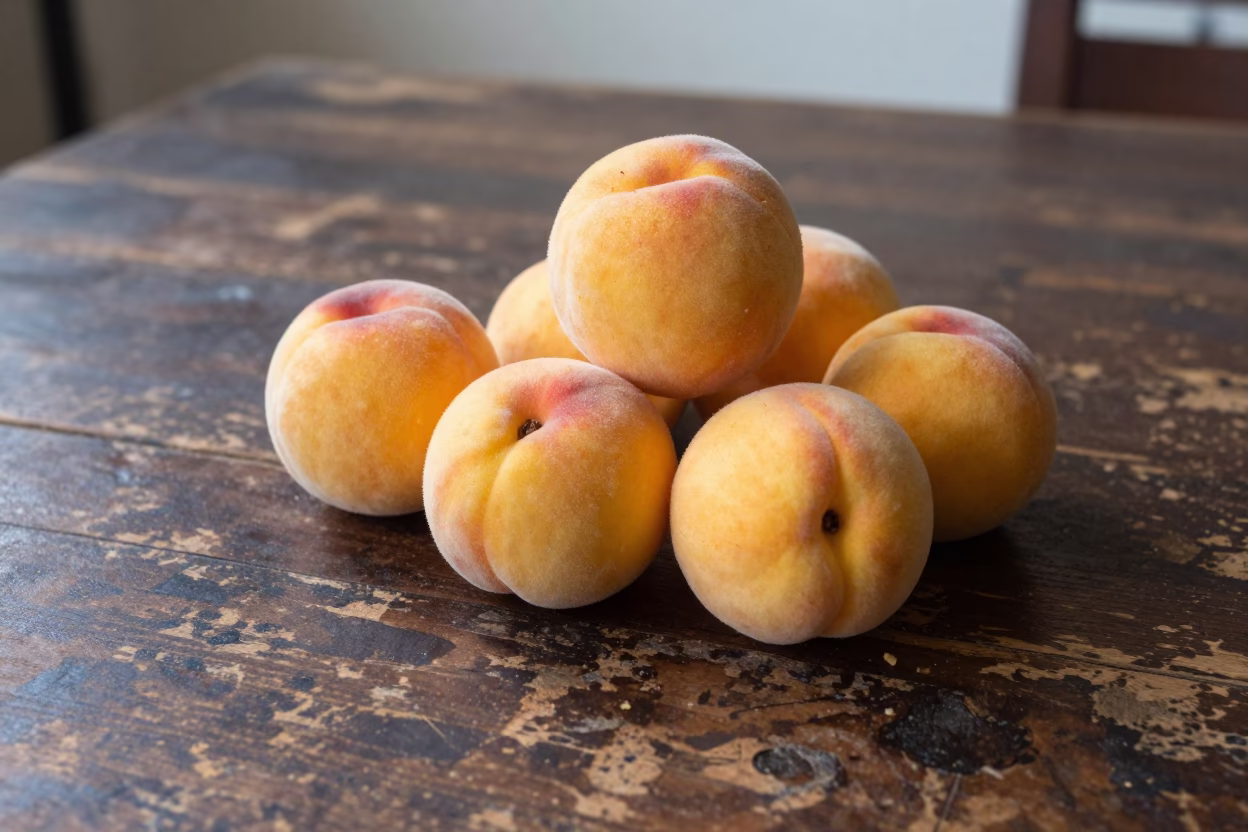 Peaches in Naples at Midday Light in in Naples, Italy