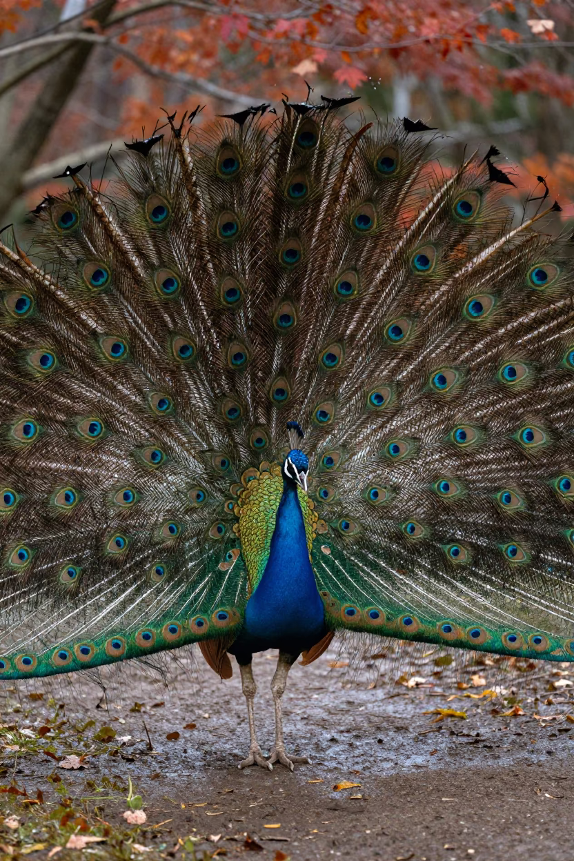 Peacock Displaying Feathers on Toyama Trail in along a game trail near Toyama