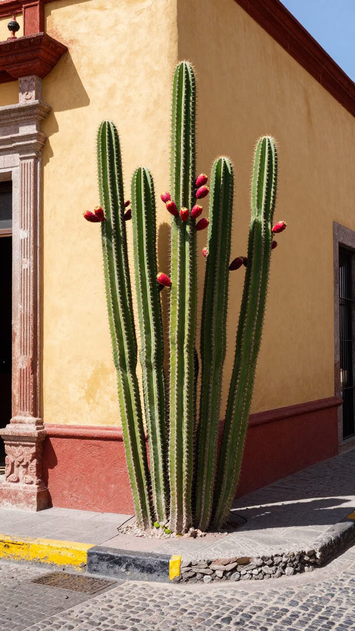 Pear Cactus in Merida at Bright Midmorning Light in in Merida, Mexico