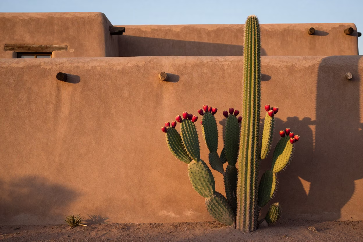 Pear Cactus in Santa Fe at The Early Morning Light in in Santa Fe, New Mexico, United States