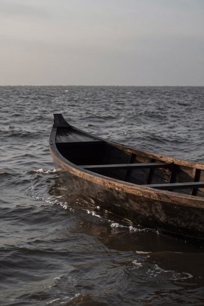 Pearl Boat in Monsoon Dawn Shadows in near Madurai