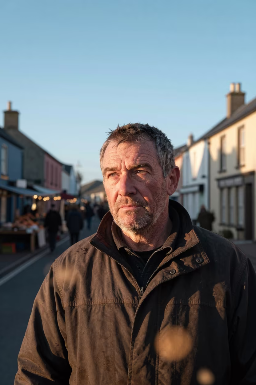 Peat Cutter Face Window Light Irish Bog in along a market lane in Kinshasa