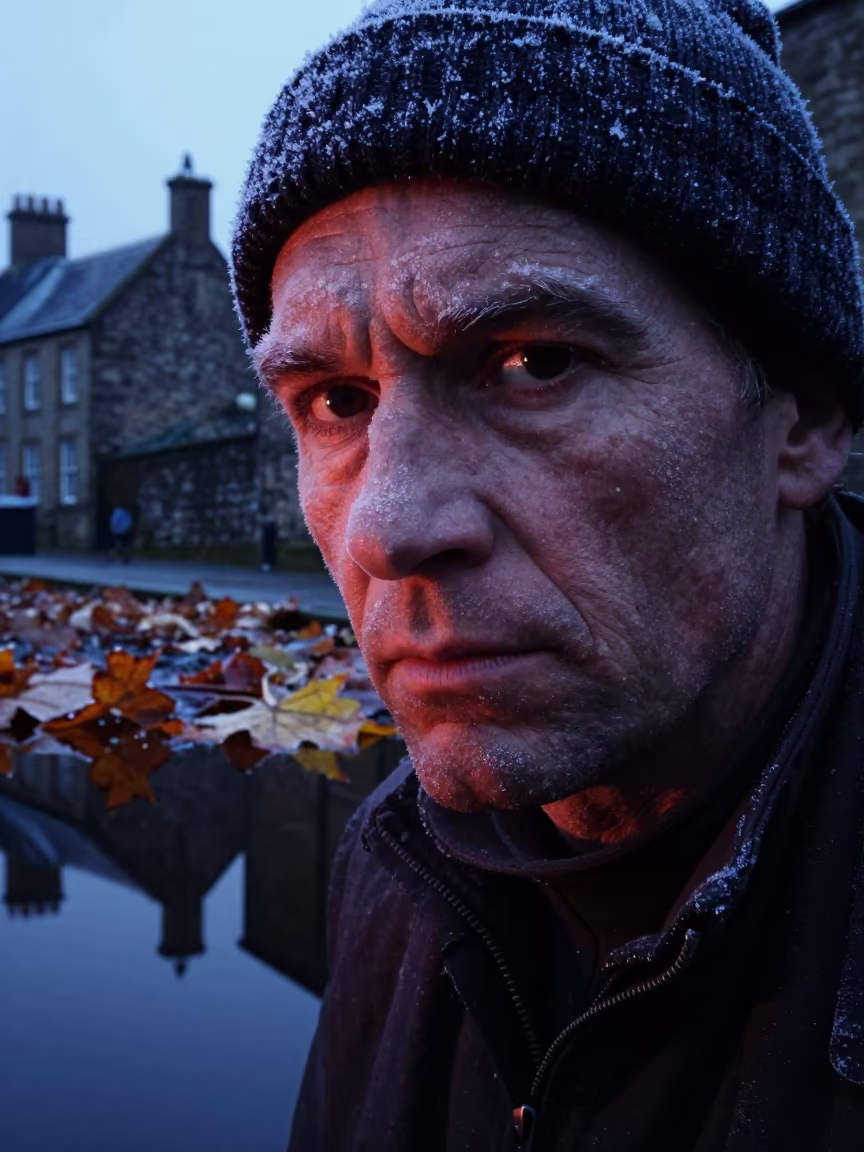 Peat Cutter Portrait Neon Dawn Exeter in in the old quarter in Exeter